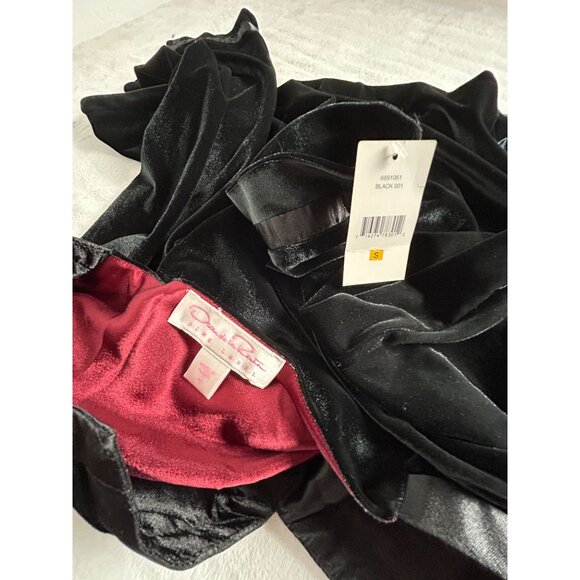Oscar De La Renta Pink Label Black Womens Velvet Tunic Top Small Satin Trim New - Picture 3 of 7